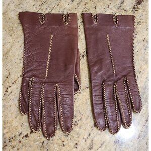 Vintage Size S Brown Soft Leather Gloves Contrast Stitching Created by Blanca US